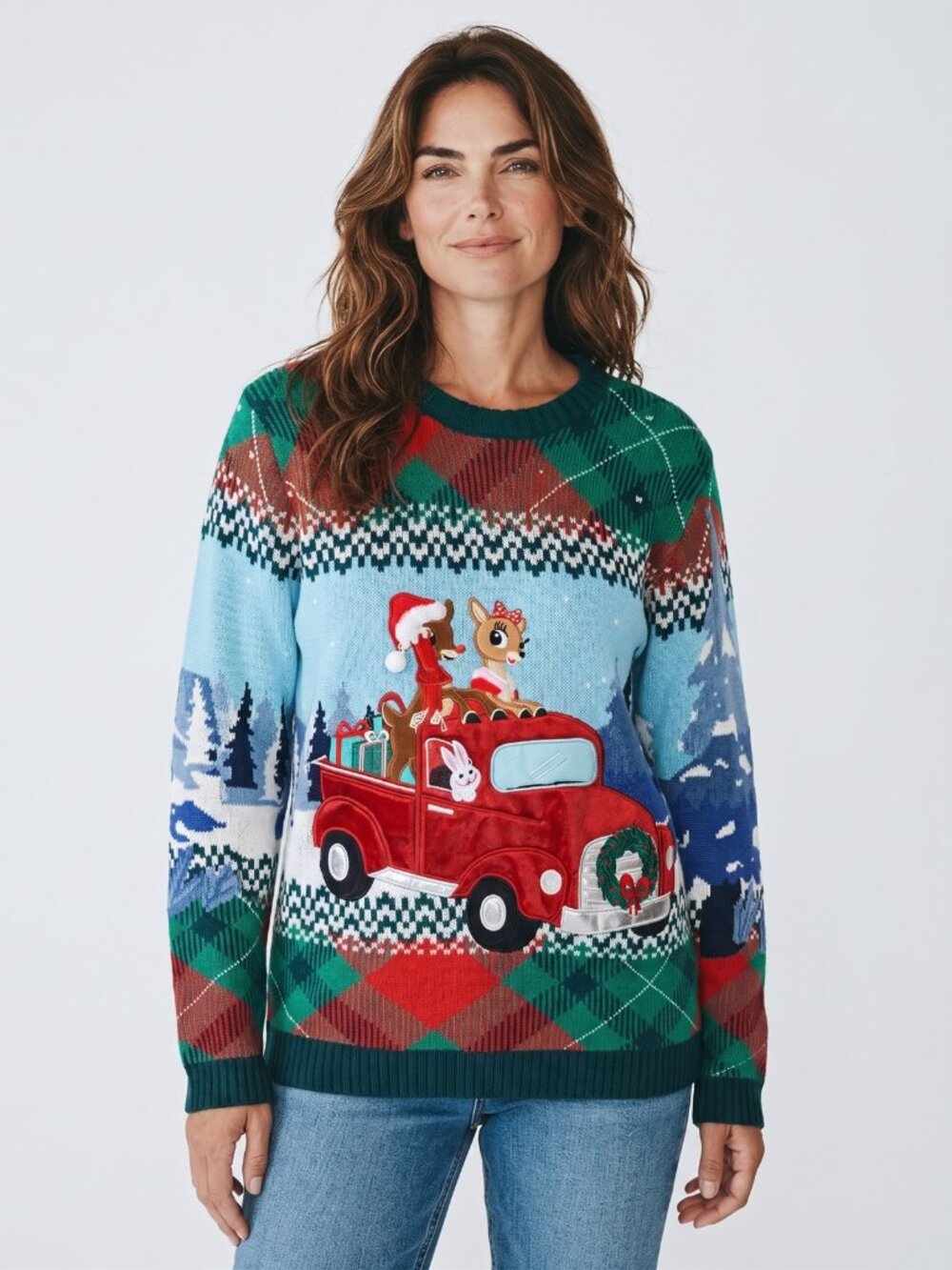 Rudolph Red Nosed Reindeer Red Truck Christmas Sweater